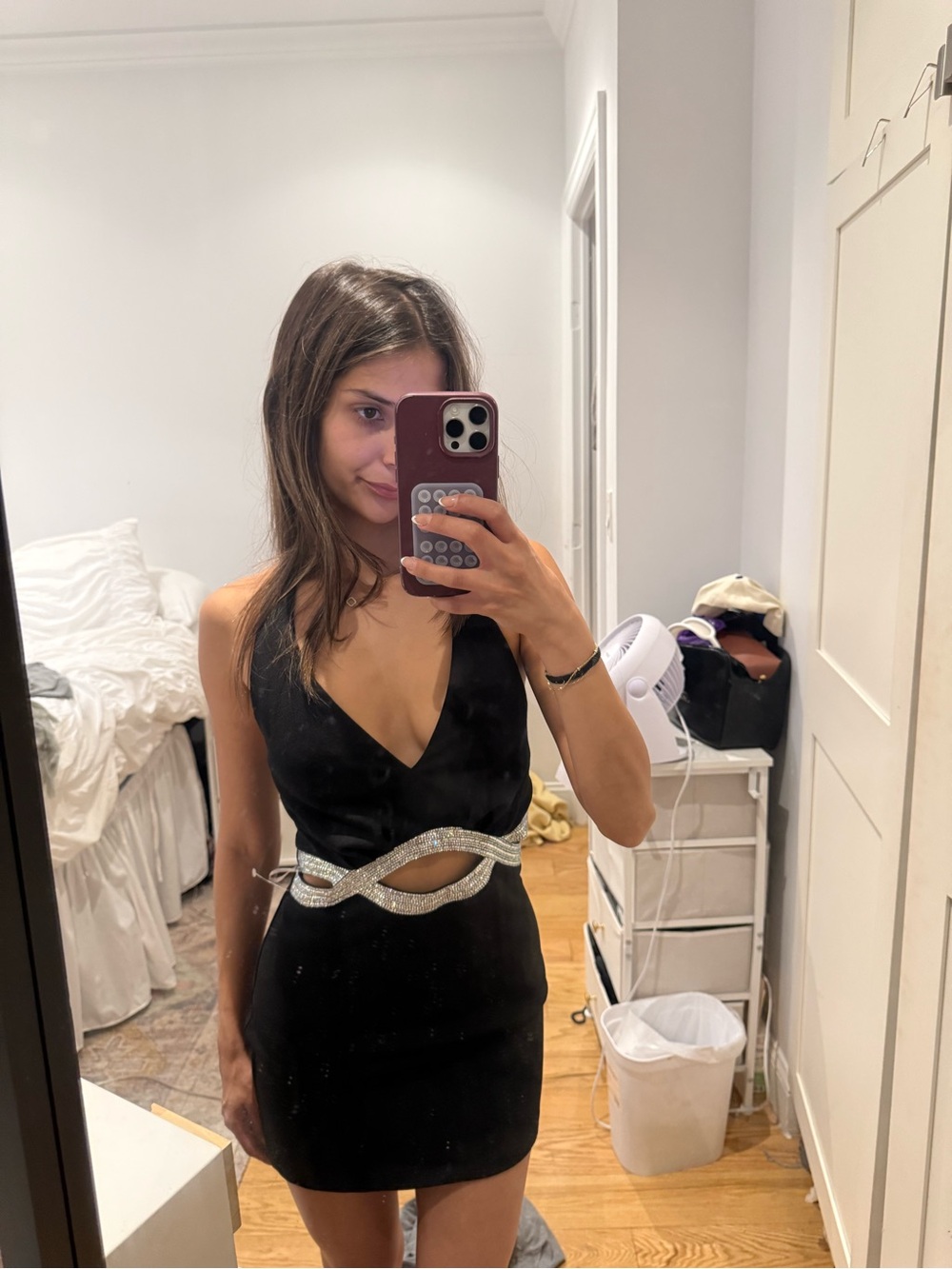 Black Party Mini Dress with Sparkle Cutout Waist